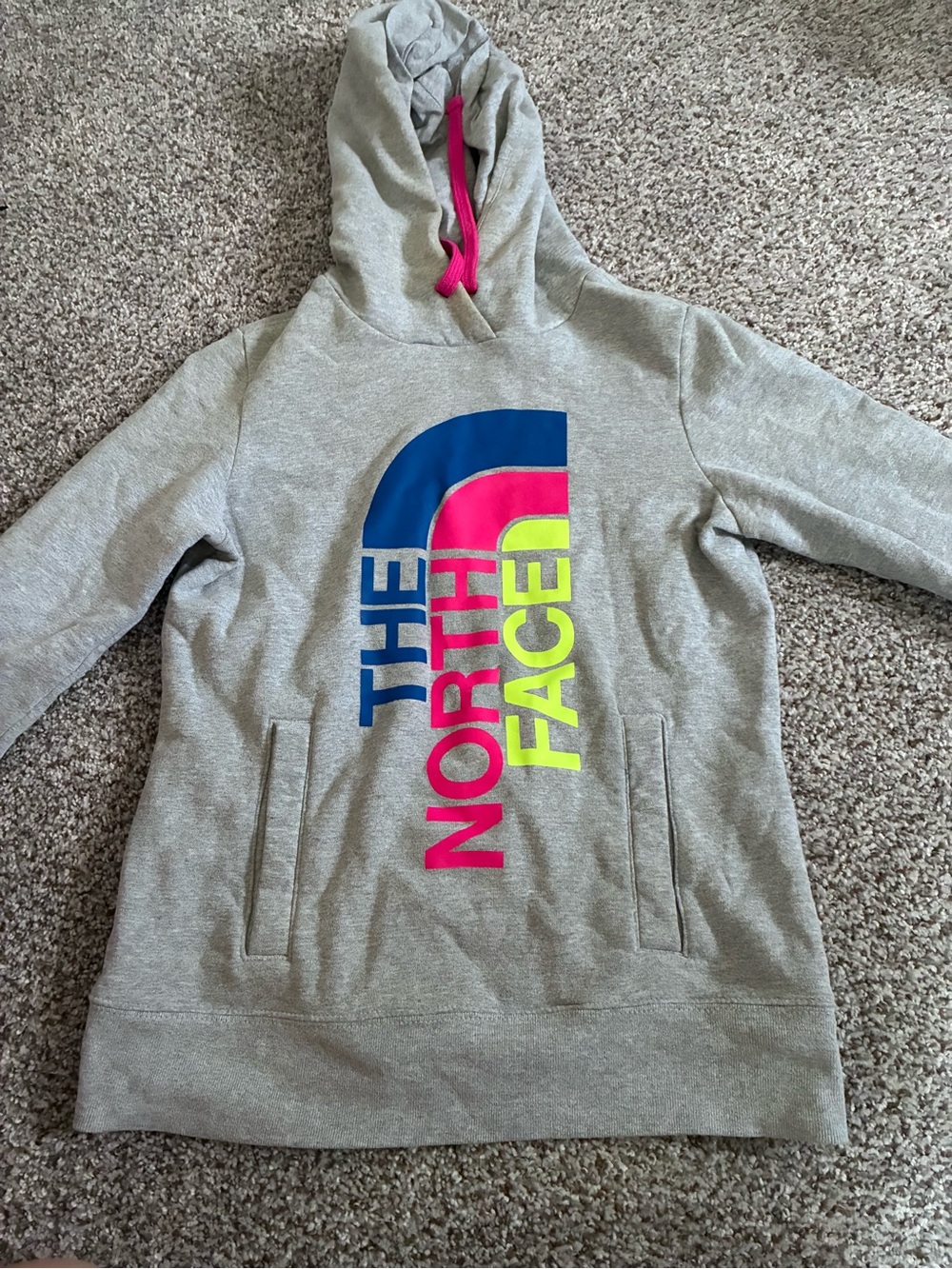 The North Face Light Gray Women's Hoodie with Pink Drawcord